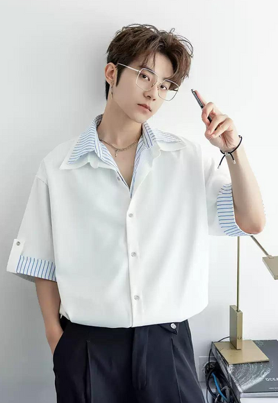 Chuan Stripe Layered Shirt-korean-fashion-Shirt-Chuan's Closet-OH Garments