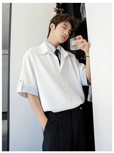 Chuan Stripe Layered Shirt-korean-fashion-Shirt-Chuan's Closet-OH Garments
