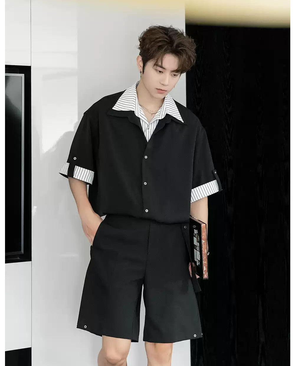Chuan Stripe Layered Shirt-korean-fashion-Shirt-Chuan's Closet-OH Garments