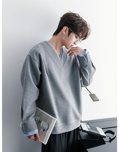 Chuan Striped Layered Lines V-Neck Sweater-korean-fashion-Sweater-Chuan's Closet-OH Garments