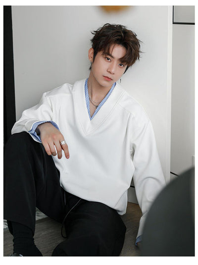 Chuan Striped Layered Lines V-Neck Sweater-korean-fashion-Sweater-Chuan's Closet-OH Garments