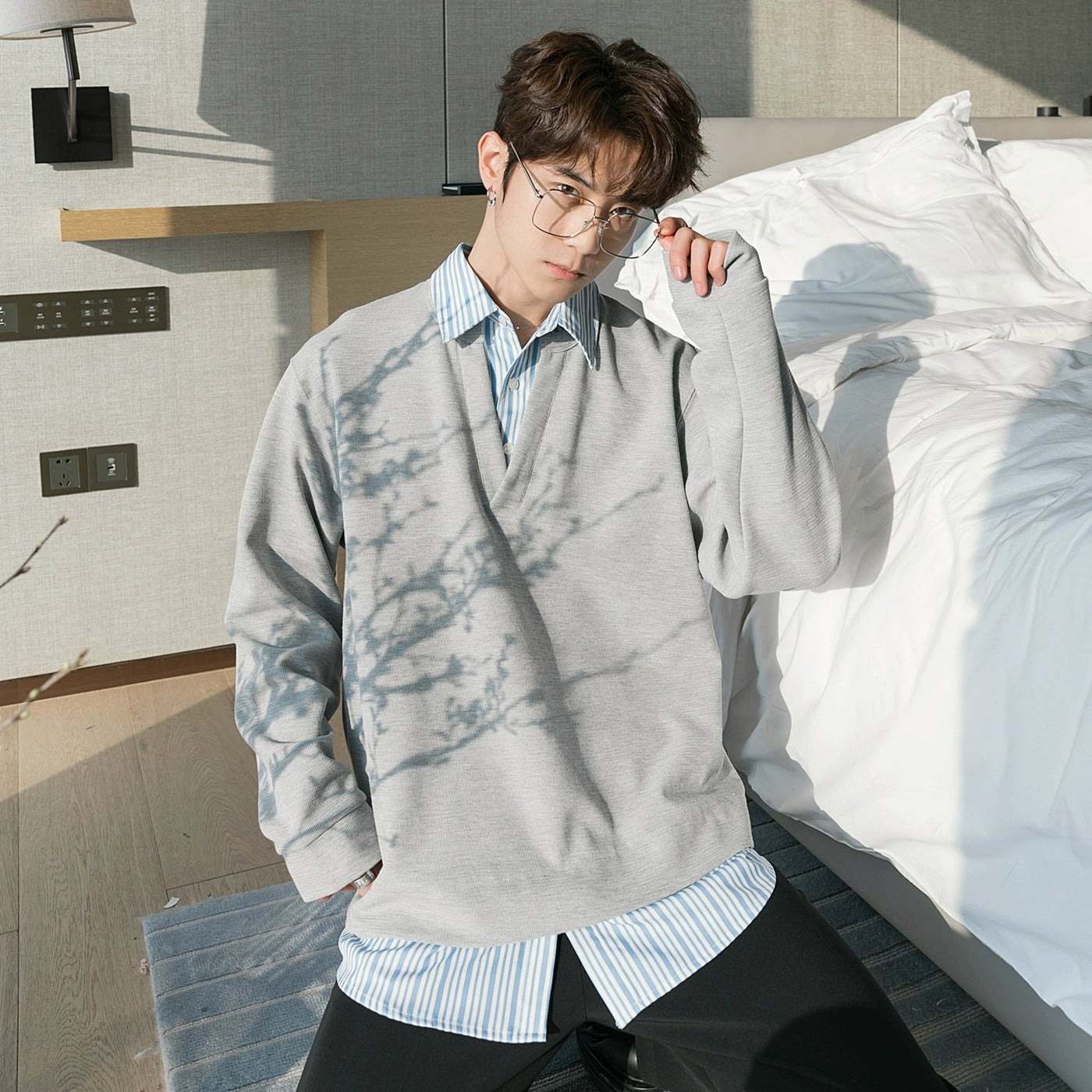 Chuan Striped Layered Sweater-korean-fashion-Sweater-Chuan's Closet-OH Garments