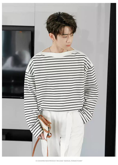 Chuan Striped Long Sleeve T-Shirt-korean-fashion-T-Shirt-Chuan's Closet-OH Garments