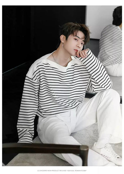 Chuan Striped Long Sleeve T-Shirt-korean-fashion-T-Shirt-Chuan's Closet-OH Garments