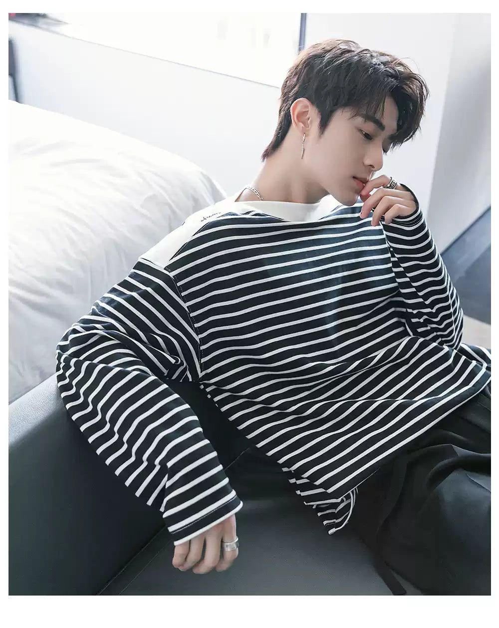 Chuan Striped Long Sleeve T-Shirt-korean-fashion-T-Shirt-Chuan's Closet-OH Garments