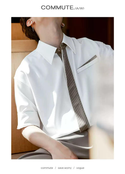 Chuan Striped Neck Tie Classic Shirt-korean-fashion-Shirt-Chuan's Closet-OH Garments