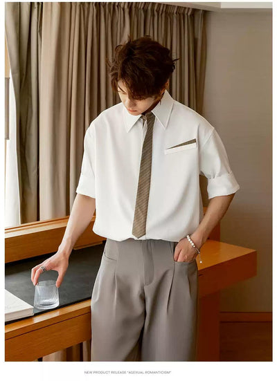 Chuan Striped Neck Tie Classic Shirt-korean-fashion-Shirt-Chuan's Closet-OH Garments