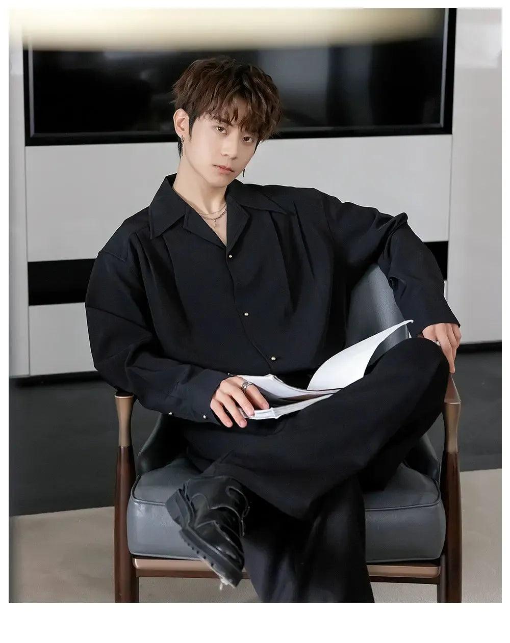 Chuan Structured Relaxed Flow Shirt-korean-fashion-Shirt-Chuan's Closet-OH Garments