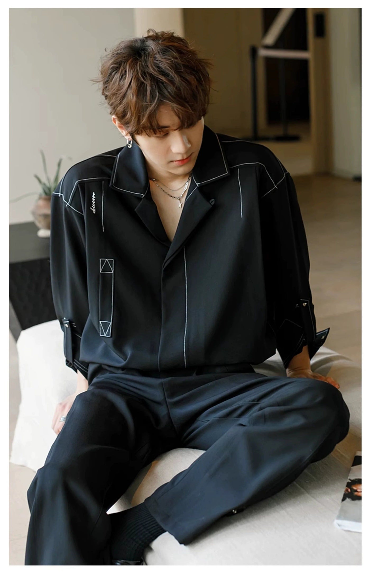 Chuan Thin Stitch Outline Shirt-korean-fashion-Shirt-Chuan's Closet-OH Garments