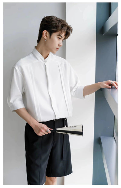 Chuan Three-Quarter Pleats Shirt-korean-fashion-Shirt-Chuan's Closet-OH Garments