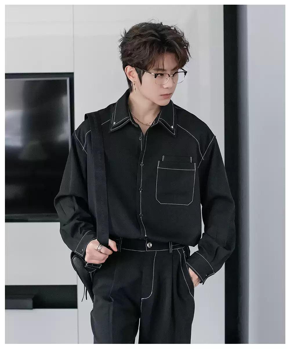 Chuan Topstitch Pocket Detail Shirt-korean-fashion-Shirt-Chuan's Closet-OH Garments