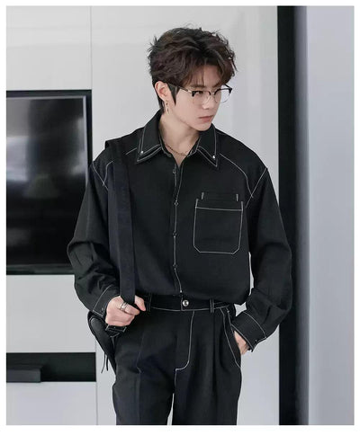 Chuan Topstitch Pocket Detail Shirt-korean-fashion-Shirt-Chuan's Closet-OH Garments