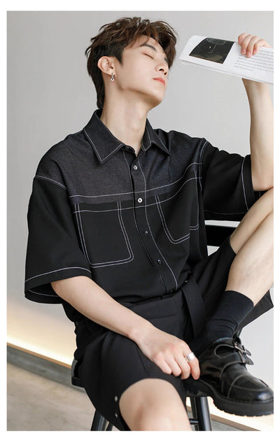 Chuan Topstitching Collared Shirt-korean-fashion-Shirt-Chuan's Closet-OH Garments