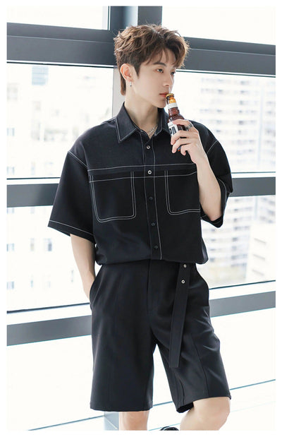 Chuan Topstitching Collared Shirt-korean-fashion-Shirt-Chuan's Closet-OH Garments