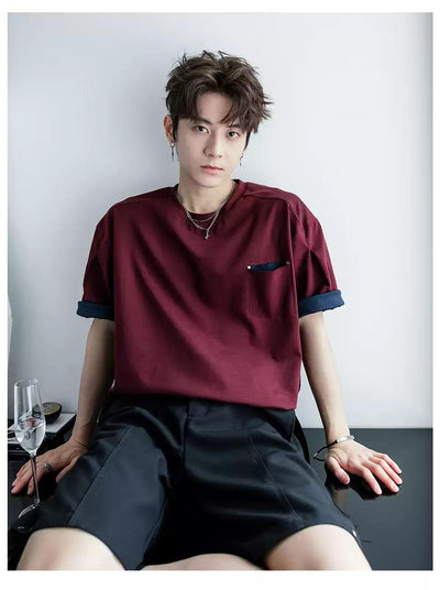 Chuan Two-Color Pocket Rivet T-Shirt-korean-fashion-T-Shirt-Chuan's Closet-OH Garments