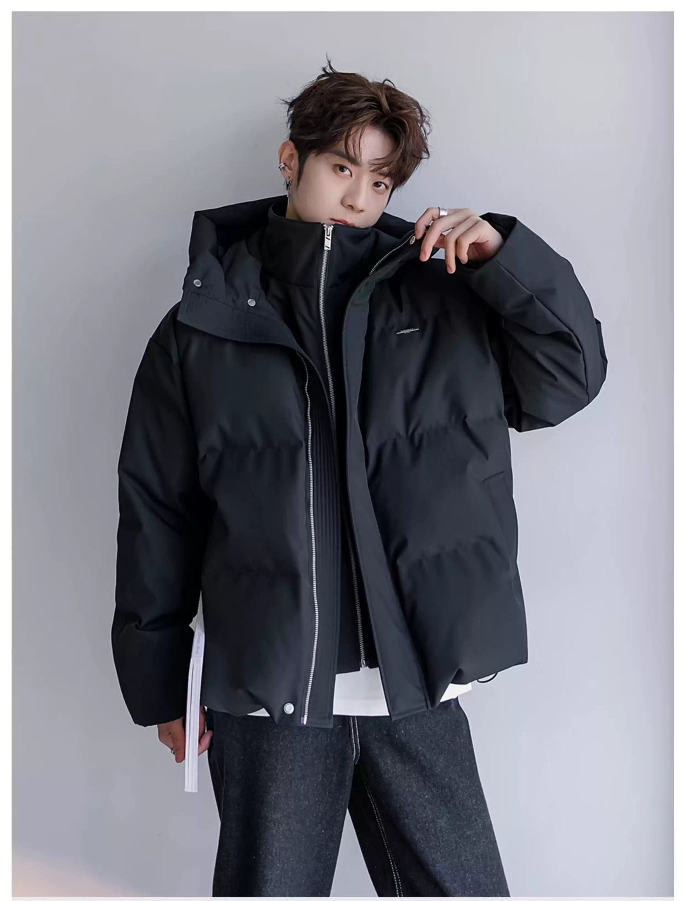 Chuan Two-Piece High Collar Hooded Puffer Jacket-korean-fashion-Jacket-Chuan's Closet-OH Garments