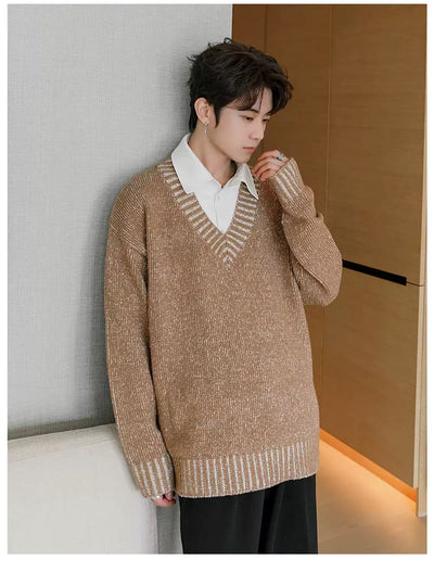 Chuan Two-Piece Stitched Detail Sweater-korean-fashion-Sweater-Chuan's Closet-OH Garments