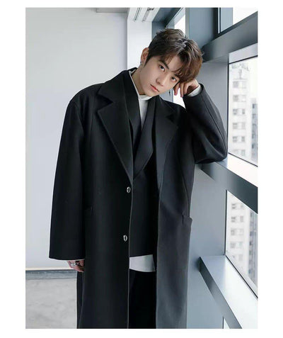 Chuan Two-Pocket Blend Wool Long Coat-korean-fashion-Long Coat-Chuan's Closet-OH Garments