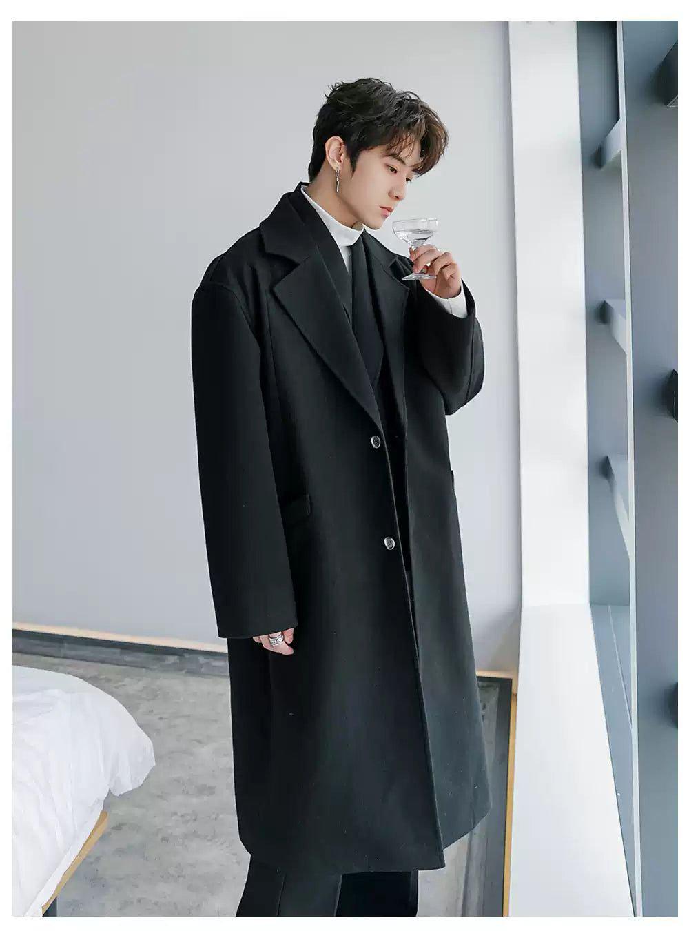 Chuan Two-Pocket Blend Wool Long Coat-korean-fashion-Long Coat-Chuan's Closet-OH Garments