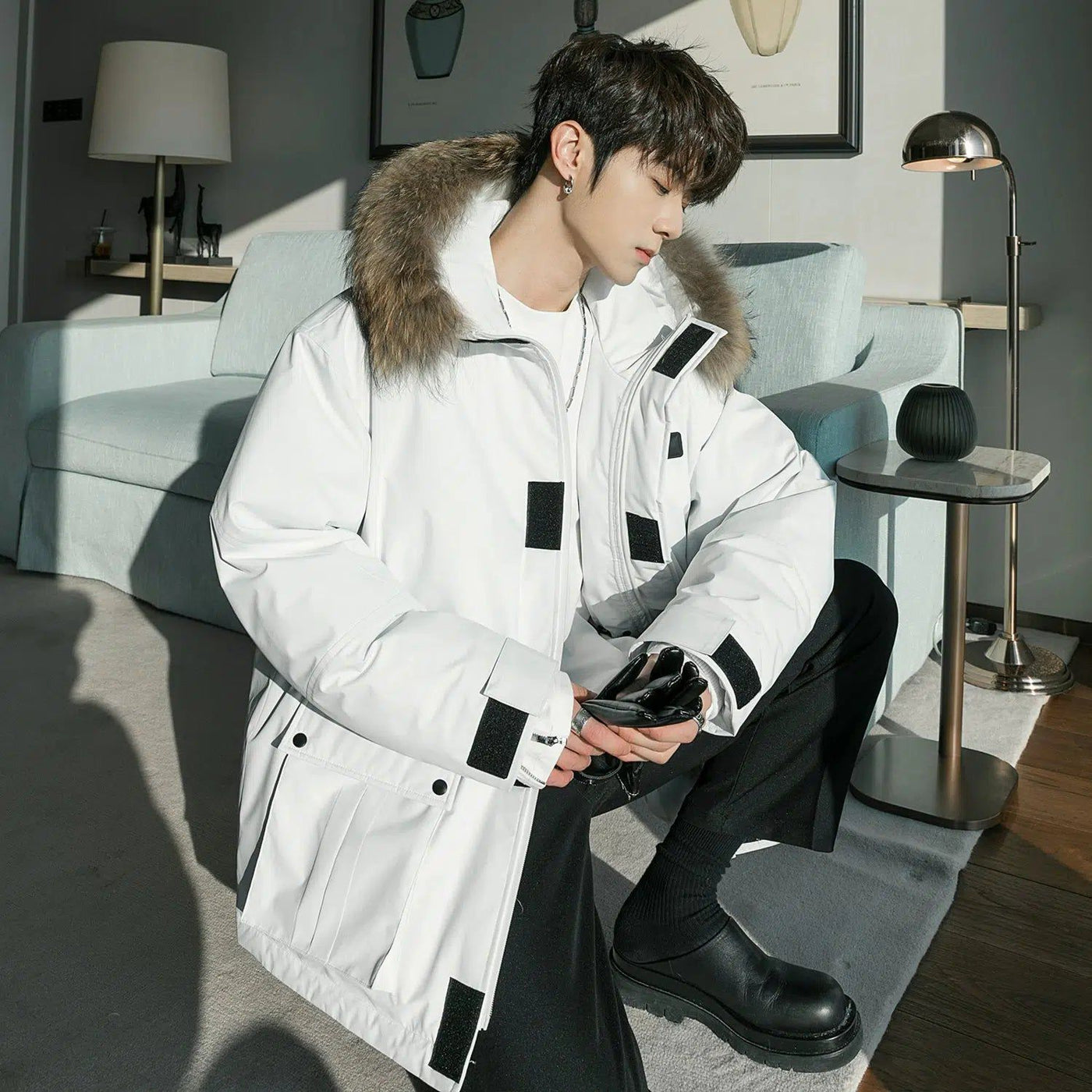 Chuan Utility Velcro Fur Hooded Jacket-korean-fashion-Jacket-Chuan's Closet-OH Garments