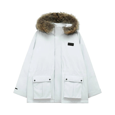 Chuan Utility Velcro Fur Hooded Jacket-korean-fashion-Jacket-Chuan's Closet-OH Garments