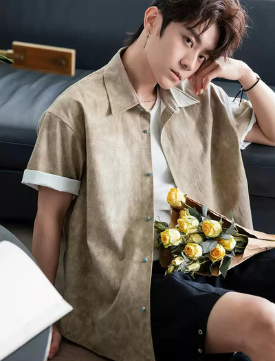 Chuan Washed Gem Buttoned Shirt-korean-fashion-Shirt-Chuan's Closet-OH Garments