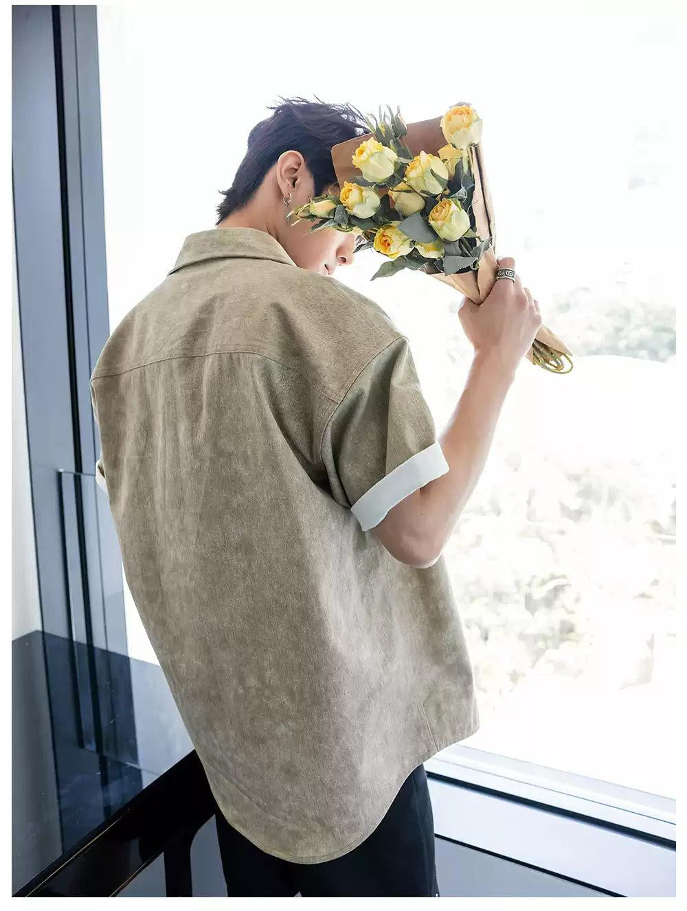Chuan Washed Gem Buttoned Shirt-korean-fashion-Shirt-Chuan's Closet-OH Garments