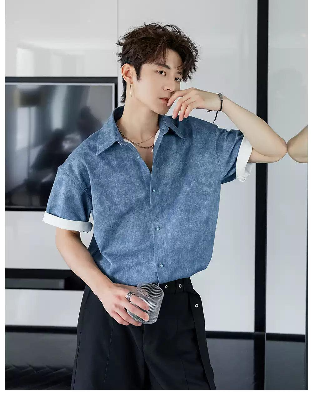 Chuan Washed Gem Buttoned Shirt-korean-fashion-Shirt-Chuan's Closet-OH Garments