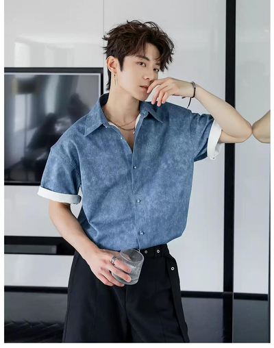 Chuan Washed Gem Buttoned Shirt-korean-fashion-Shirt-Chuan's Closet-OH Garments
