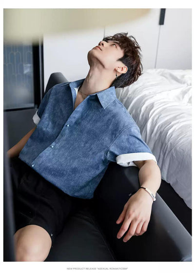 Chuan Washed Gem Buttoned Shirt-korean-fashion-Shirt-Chuan's Closet-OH Garments