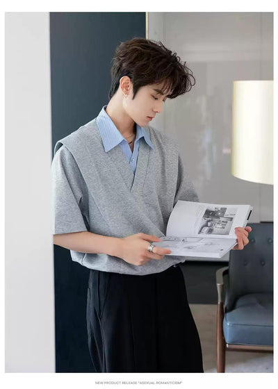 Chuan Wide Shoulder Striped Collar Shirt-korean-fashion-Shirt-Chuan's Closet-OH Garments