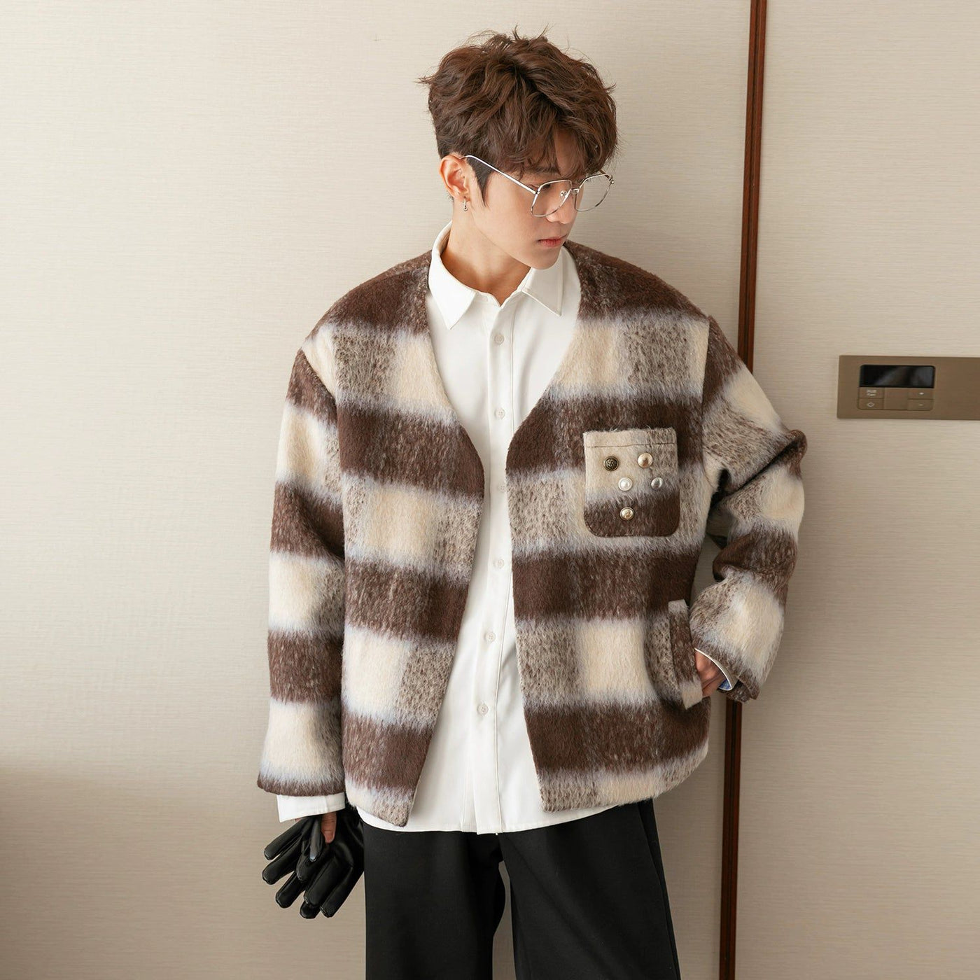 Chuan Wide Stripes Fuzzy Jacket-korean-fashion-Jacket-Chuan's Closet-OH Garments