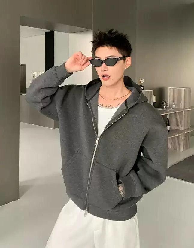Cui Basic Kangaroo Pocket Zip-Up Hoodie-korean-fashion-Hoodie-Cui's Closet-OH Garments