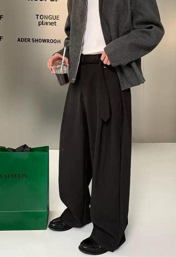 Cui Belt Strapped Pleated Trousers-korean-fashion-Trousers-Cui's Closet-OH Garments