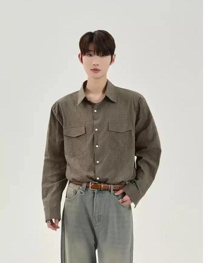 Cui Breast Pocket Buttoned Shirt-korean-fashion-Shirt-Cui's Closet-OH Garments