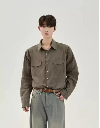 Cui Breast Pocket Buttoned Shirt-korean-fashion-Shirt-Cui's Closet-OH Garments