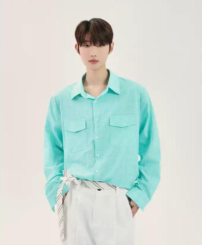 Cui Breast Pocket Buttoned Shirt-korean-fashion-Shirt-Cui's Closet-OH Garments