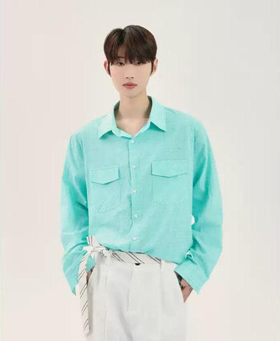 Cui Breast Pocket Buttoned Shirt-korean-fashion-Shirt-Cui's Closet-OH Garments
