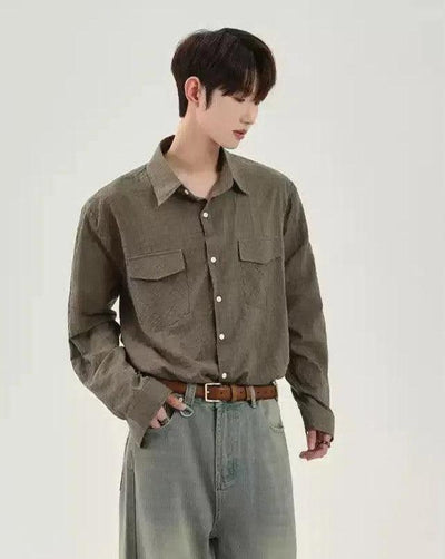 Cui Breast Pocket Buttoned Shirt-korean-fashion-Shirt-Cui's Closet-OH Garments
