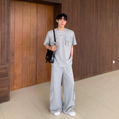 Cui Breast Pocket T-Shirt & Cargo Sweatpants Set-korean-fashion-Clothing Set-Cui's Closet-OH Garments