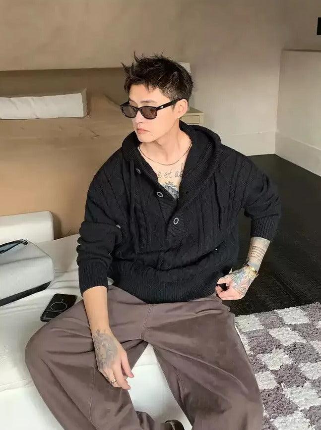 Cui Cable Knit Half-Buttoned Hoodie-korean-fashion-Hoodie-Cui's Closet-OH Garments