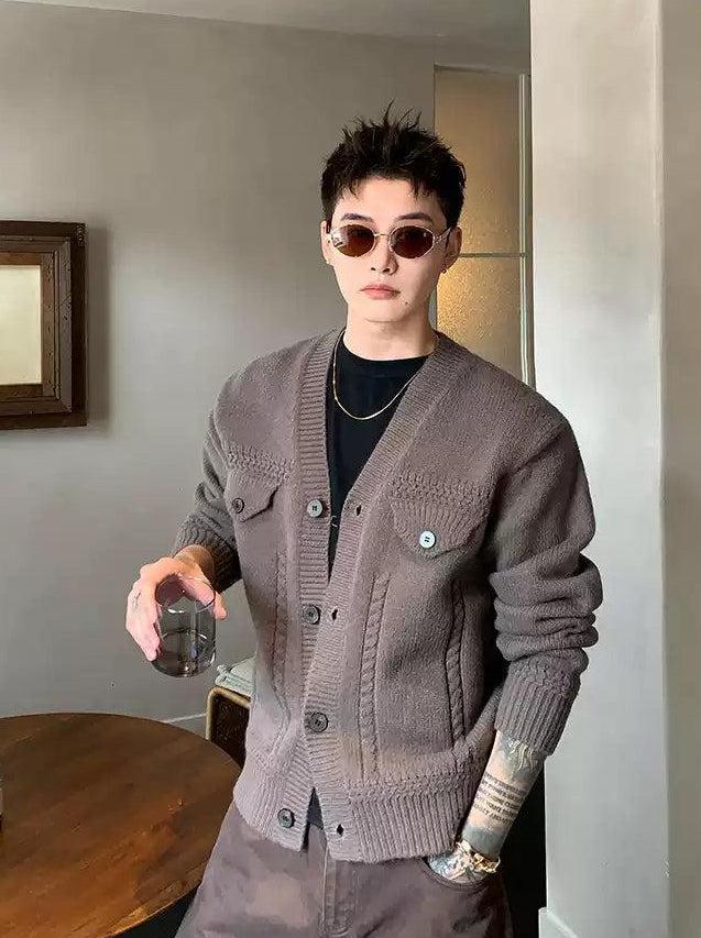 Cui Chic Pattern Knit V-Neck Cardigan-korean-fashion-Cardigan-Cui's Closet-OH Garments
