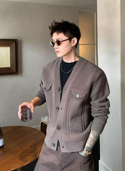 Cui Chic Pattern Knit V-Neck Cardigan-korean-fashion-Cardigan-Cui's Closet-OH Garments