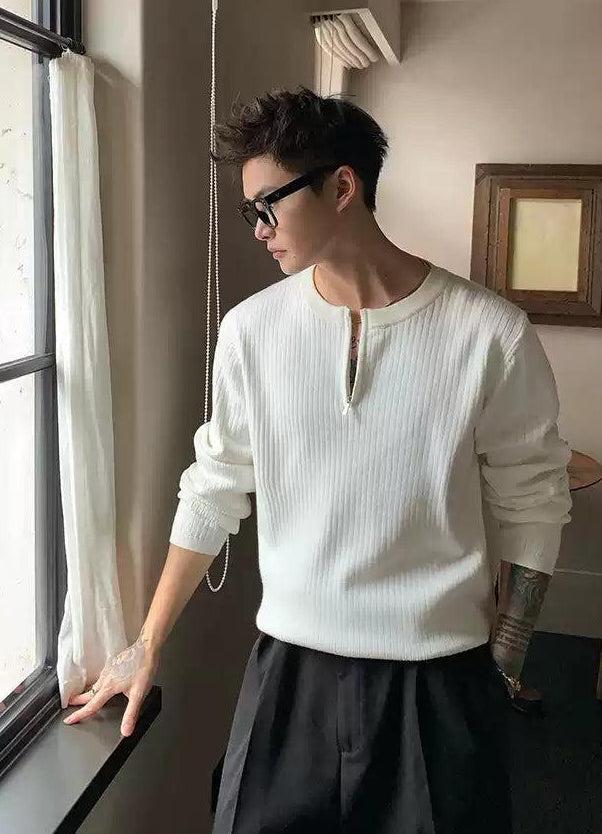 Cui Chic Waffle Knit Half-Zip-korean-fashion-Half-Zip-Cui's Closet-OH Garments