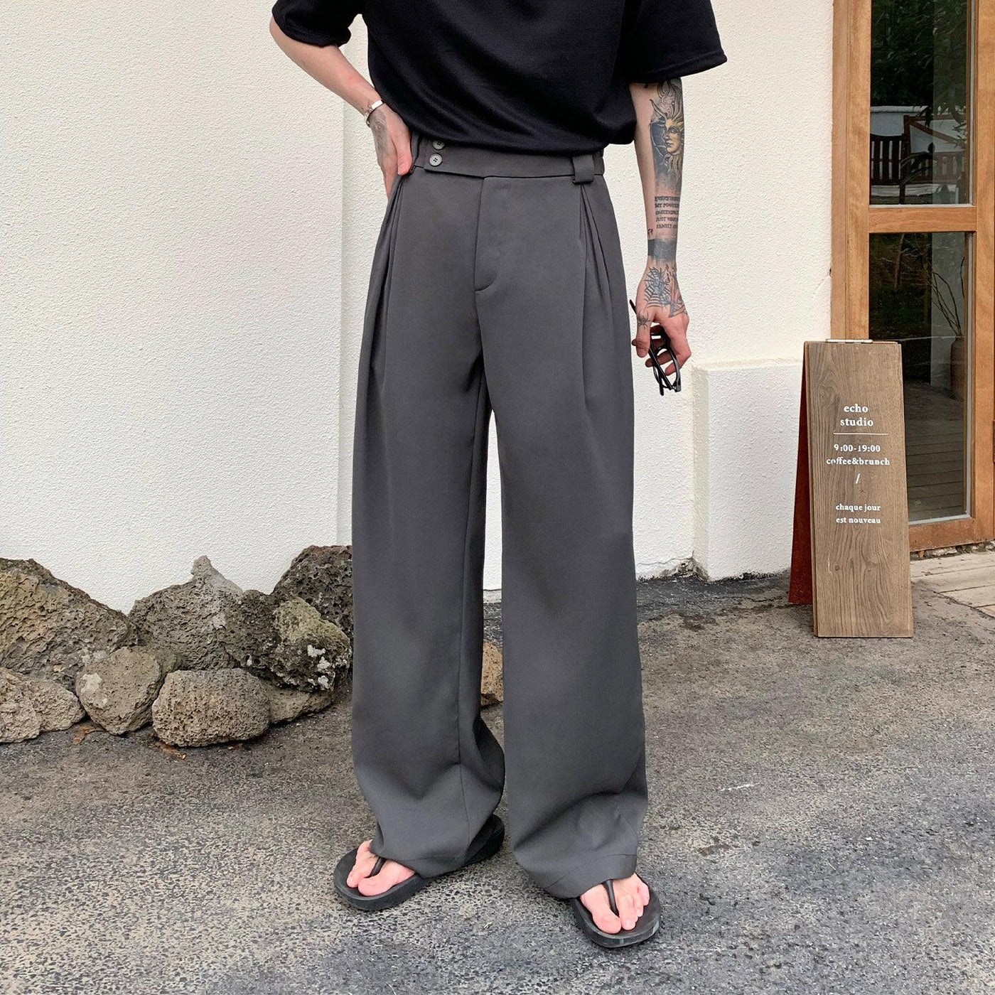 Cui Clasic Minimal Side Folds Detail Trousers-korean-fashion-Pants-Cui's Closet-OH Garments