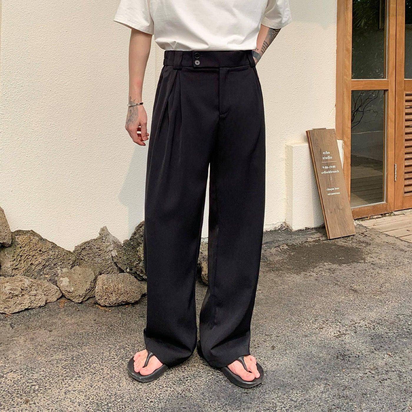 Cui Clasic Minimal Side Folds Detail Trousers-korean-fashion-Pants-Cui's Closet-OH Garments