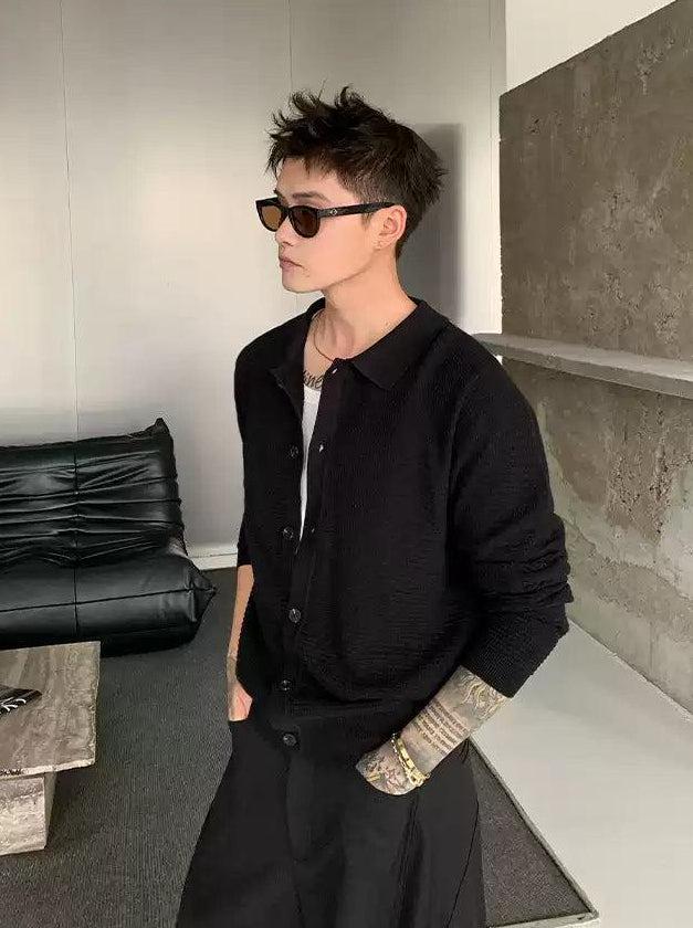 Cui Collared Texture Knitted Cardigan-korean-fashion-Cardigan-Cui's Closet-OH Garments