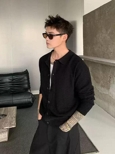 Cui Collared Texture Knitted Cardigan-korean-fashion-Cardigan-Cui's Closet-OH Garments