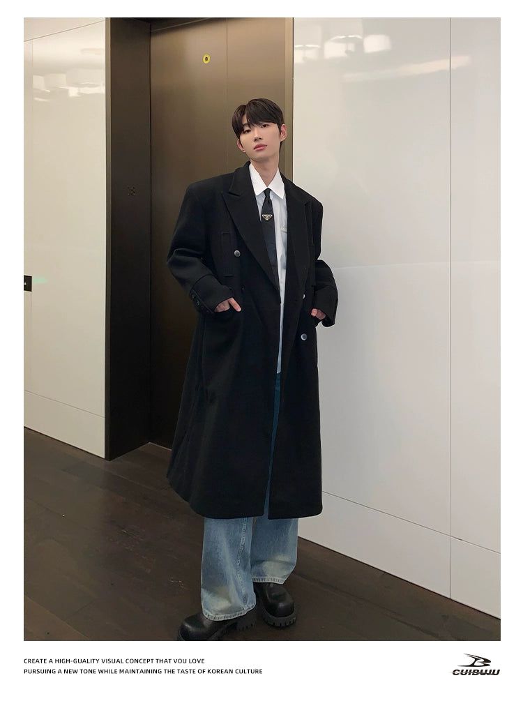 Cui Double-Breasted Lapel Long Coat-korean-fashion-Long Coat-Cui's Closet-OH Garments