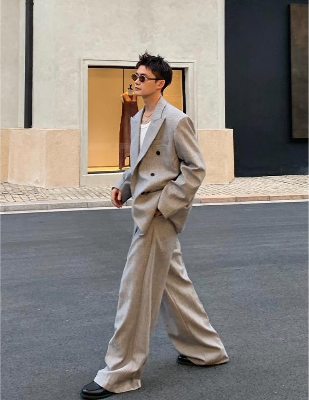 Cui Double-Breasted Peak Lapel Blazer & Wide Trousers Set-korean-fashion-Clothing Set-Cui's Closet-OH Garments